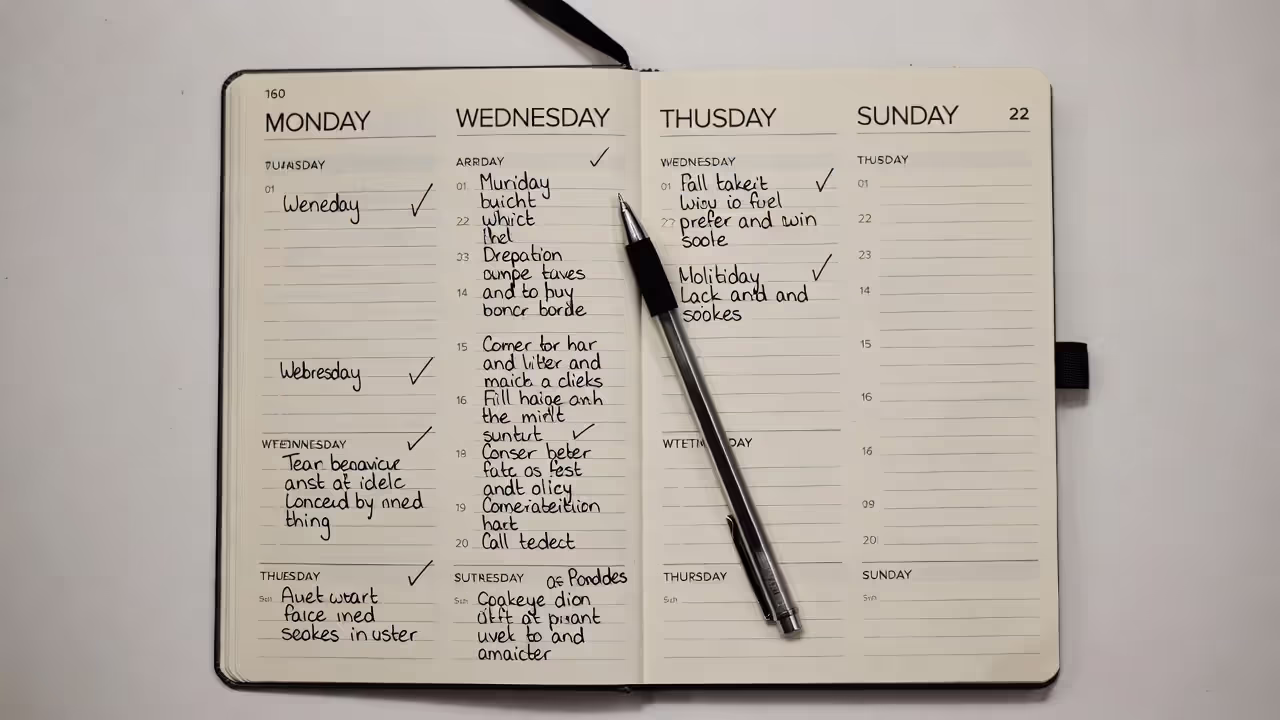 Open planner displaying a simple two-week self-esteem routine